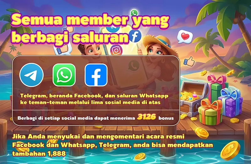 Semua member yang berbagi saluran. Telegram, beranda Facebook, dan saluran Whatsapp ke teman-teman melalui lima sosial media di atas. Berbagi di setiap social media dapat menerima 3126 bonus. Jika Anda menyukai dan mengomentari acara resmi Facebook dan Whatsapp, Telegram, anda bisa mendapatkan tambahan 1,888.