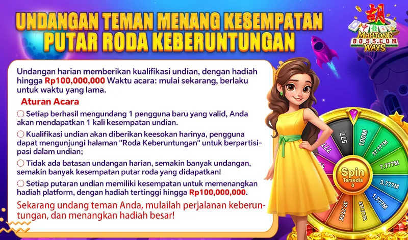 Undangan harian memberikan kualifikasi undian, dengan hadiah hingga Rp100,000,000 Waktu acara: mulai sekarang, berlaku untuk waktu yang lama. Aturan Acara: Setiap berhasil mengundang 1 pengguna baru yang valid, Anda akan mendapatkan 1 kali kesempatan undian. Kualifikasi undian akan diberikan keesokan harinya, pengguna dapat mengunjungi halaman 'Roda Keberuntungan' untuk berpartisipasi dalam undian; Tidak ada batasan undangan harian, semakin banyak undangan, semakin banyak kesempatan putar roda yang didapatkan! Setiap putaran undian memiliki kesempatan untuk memenangkan hadiah platform, dengan hadiah tertinggi hingga Rp100,000,000.