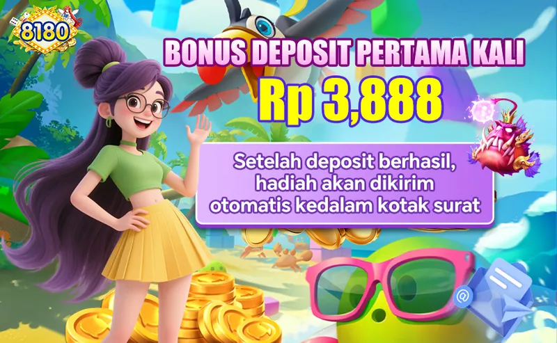 Bonus deposit pertama kali sebesar Rp 3,888 yang akan dikirimkan secara otomatis ke kotak surat setelah deposit berhasil. - 8180