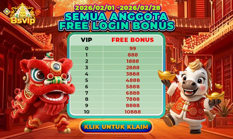 Kegiatan bonus login gratis untuk semua anggota 8svip selama bulan Februari 2026, dengan jumlah bonus berdasarkan level VIP. - 8svip