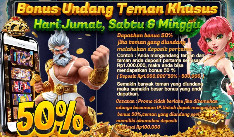 Dapatkan bonus 50% jika teman yang diundang melakukan deposit pertama pada hari Jumat, Sabtu, dan Minggu. - bigwinner