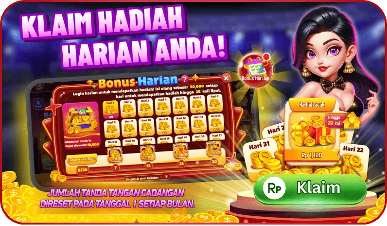 KLAIM HADIAH HARIAN ANDA! Bonus Harian. Login harian untuk mendapatkan hadiah! Isi ulang sebesar 50,000 setiap hari untuk mendapatkan hadiah hingga 28 kali lipat. Akumulasi check-in dapat diperoleh 10,000. Hadiah acara check-in 0/30. Jumlah tanda tangan cadangan direset pada tanggal 1 setiap bulan.