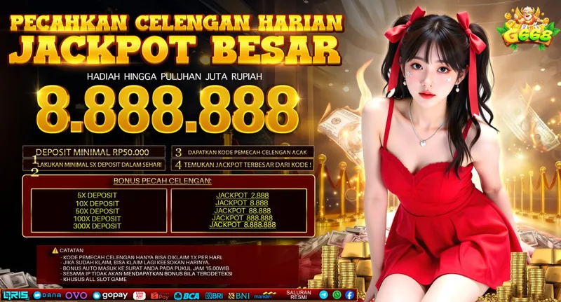 PECAHKAN CELENGAN HARIAN JACKPOT BESAR. HADIAH HINGGA PULUHAN JUTA RUPIAH 8.888.888. DEPOSIT MINIMAL RP50.000. 1. LAKUKAN MINIMAL 5X DEPOSIT DALAM SEHARI. 2. DAPATKAN KODE PEMECAH CELENGAN ACAK. 3. TEMUKAN JACKPOT TERBESAR DARI KODE! BONUS PECAH CELENGAN: 5X DEPOSIT JACKPOT 2.888, 10X DEPOSIT JACKPOT 8.888, 50X DEPOSIT JACKPOT 88.888, 100X DEPOSIT JACKPOT 888.888, 300X DEPOSIT JACKPOT 8.888.888. CATATAN: KODE PEMECAH CELENGAN HANYA BISA DIKLAIM 1X PER HARI. JIKA SUDAH KLAIM, BISA KLAIM LAGI KEESOKAN HARINYA. BONUS AUTO MASUK KE SURAT ANDA PADA PUKUL JAM 15.00 WIB. SESAMA IP TIDAK AKAN MENDAPATKAN BONUS BILA TERDETEKSI. KHUSUS ALL SLOT GAME.