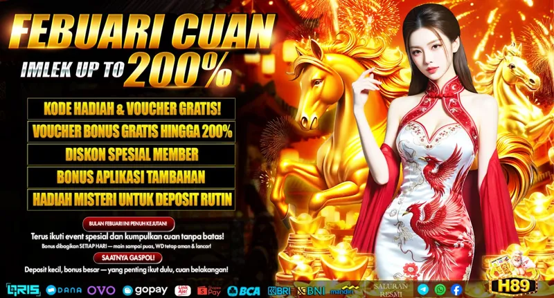 Kegiatan spesial Imlek di bulan Februari dengan bonus voucher hingga 200% dan hadiah misteri untuk deposit rutin. - h89