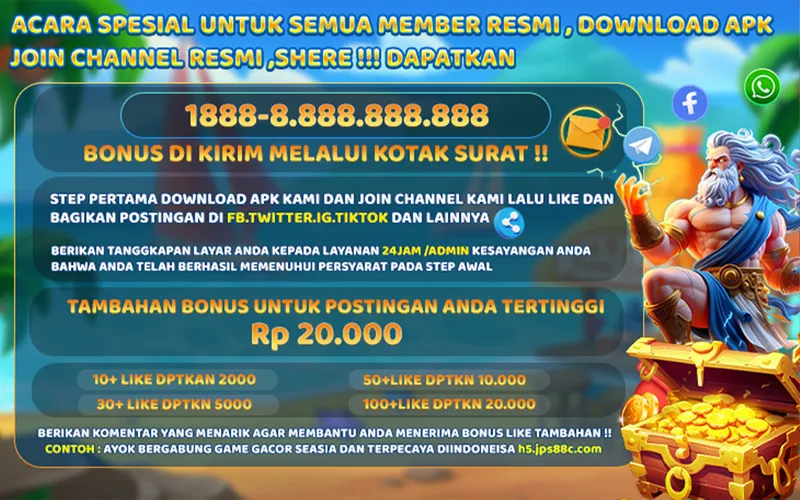 ACARA SPESIAL UNTUK SEMUA MEMBER RESMI, DOWNLOAD APK JOIN CHANNEL RESMI, SHERE !!! DAPATKAN 1888-8.888.888.888 BONUS DI KIRIM MELALUI KOTAK SURAT !! STEP PERTAMA DOWNLOAD APK KAMI DAN JOIN CHANNEL KAMI LALU LIKE DAN BAGIKAN POSTINGAN DI FB, TWITTER, IG, TIKTOK DAN LAINNYA. BERIKAN TANGKAPAN LAYAR ANDA KEPADA LAYANAN 24JAM / ADMIN KESAYANGAN ANDA BAHWA ANDA TELAH BERHASIL MEMENUHI PERSYARATAN PADA STEP AWAL. TAMBAHAN BONUS UNTUK POSTINGAN ANDA TERTINGGI Rp 20.000. 10+ LIKE DPTKAN 2000, 30+ LIKE DPTKAN 5000, 50+ LIKE DPTKAN 10.000, 100+ LIKE DPTKAN 20.000. BERIKAN KOMENTAR YANG MENARIK AGAR MEMBANTU ANDA MENERIMA BONUS LIKE TAMBAHAN !! CONTOH : AYOK BERGABUNG GAME GACOR SEASIA DAN TERPECAYA DIINDONEISA h5.jps88c.com