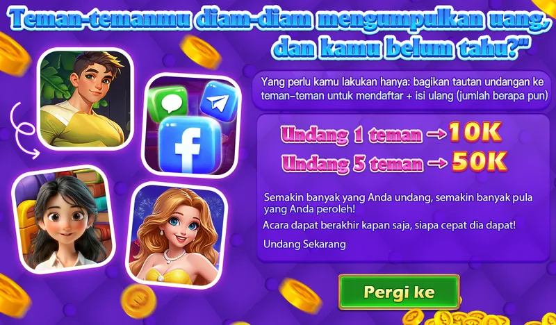 Teman-temanmu diam-diam mengumpulkan uang, dan kamu belum tahu? Yang perlu kamu lakukan hanya: bagikan tautan undangan ke teman-teman untuk mendaftar + isi ulang (jumlah berapa pun). Undang 1 teman -> 10K. Undang 5 teman -> 50K. Semakin banyak yang Anda undang, semakin banyak pula yang Anda peroleh! Acara dapat berakhir kapan saja, siapa cepat dia dapat! Undang Sekarang