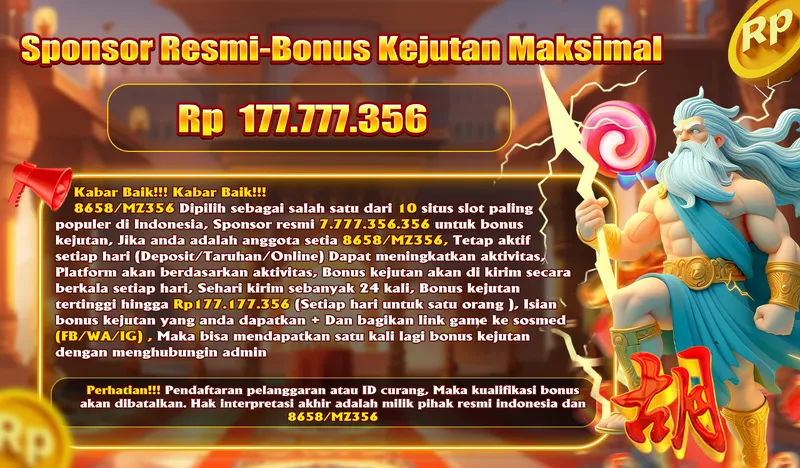Sponsor Resmi-Bonus Kejutan Maksimal Rp 177.777.356. Kabar Baik!!! Kabar Baik!!! 8658/MZ356 Dipilih sebagai salah satu dari 10 situs slot paling populer di Indonesia, Sponsor resmi 7.777.356.356 untuk bonus kejutan, Jika anda adalah anggota setia 8658/MZ356, Tetap aktif setiap hari (Deposit/Taruhan/Online) Dapat meningkatkan aktivitas, Platform akan berdasarkan aktivitas, Bonus kejutan akan di kirim secara berkala setiap hari, Sehari kirim sebanyak 24 kali, Bonus kejutan tertinggi hingga Rp177.177.356 (Setiap hari untuk satu orang), Isian bonus kejutan yang anda dapatkan + Dan bagikan link game ke sosmed (FB/WA/IG), Maka bisa mendapatkan satu kali lagi bonus kejutan dengan menghubungi admin. Perhatian!!! Pendaftaran pelanggaran atau ID curang, Maka kualifikasi bonus akan dibatalkan. Hak interpretasi akhir adalah milik pihak resmi indonesia dan 8658/MZ356