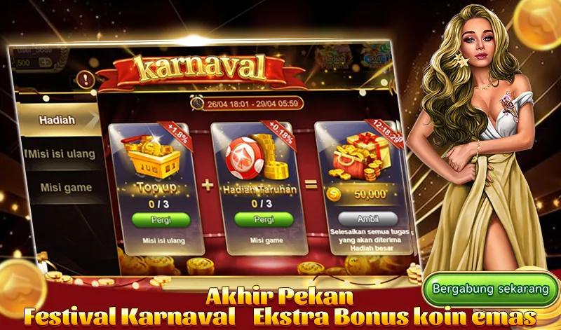Festival Karnaval akhir pekan dengan misi isi ulang dan misi permainan untuk mendapatkan ekstra bonus koin emas hingga 50,000. - okwin