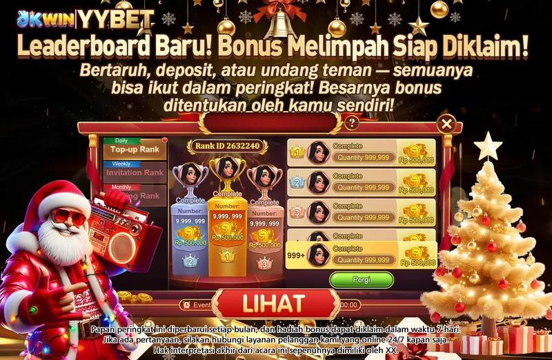 Leaderboard Baru! Bonus Melimpah Siap Diklaim! Bertaruh, deposit, atau undang teman — semuanya bisa ikut dalam peringkat! Besarnya bonus ditentukan oleh kamu sendiri! Daily Top-up Rank, Weekly Invitation Rank, Monthly Betting Rank. Papan peringkat ini diperbarui setiap bulan, dan hadiah bonus dapat diklaim dalam waktu 7 hari. Jika ada pertanyaan, silakan hubungi layanan pelanggan kami yang online 24/7 kapan saja.