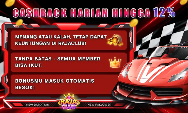 CASHBACK HARIAN HINGGA 12%. MENANG ATAU KALAH, TETAP DAPAT KEUNTUNGAN DI RAJACLUB! TANPA BATAS - SEMUA MEMBER BISA IKUT. BONUSMU MASUK OTOMATIS BESOK!