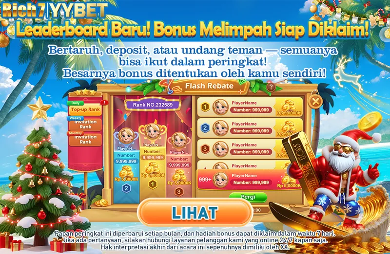 Leaderboard Baru! Bonus Melimpah Siap Diklaim! Bertaruh, deposit, atau undang teman — semuanya bisa ikut dalam peringkat! Besarnya bonus ditentukan oleh kamu sendiri! Daily Top-up Rank, Weekly Invitation Rank, Monthly Invitation Rank. Papan peringkat ini diperbarui setiap bulan, dan hadiah bonus dapat diklaim dalam waktu 7 hari. Jika ada pertanyaan, silakan hubungi layanan pelanggan kami yang online 24/7 kapan saja. Hak interpretasi akhir dari acara ini sepenuhnya dimiliki oleh XX.