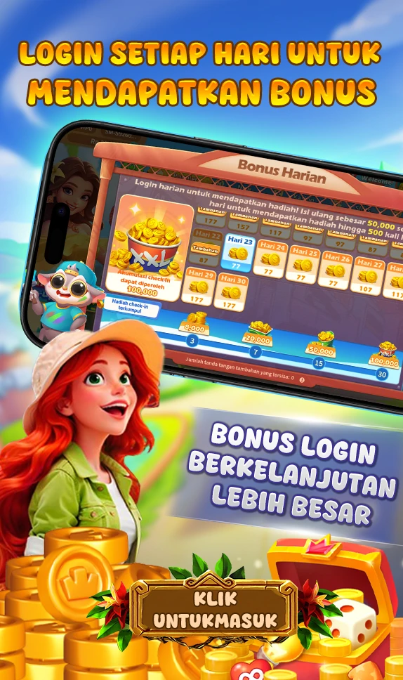 LOGIN SETIAP HARI UNTUK MENDAPATKAN BONUS. Bonus Harian: Login harian untuk mendapatkan hadiah! Isi ulang sebesar 50,000 setiap hari untuk mendapatkan hadiah hingga 500 kali. Akumulasi check-in dapat diperoleh 100,000. Hadiah check-in terkumpul: 3 hari (8,000), 7 hari (20,000), 15 hari (50,000), 30 hari (100,000). BONUS LOGIN BERKELANJUTAN LEBIH BESAR.