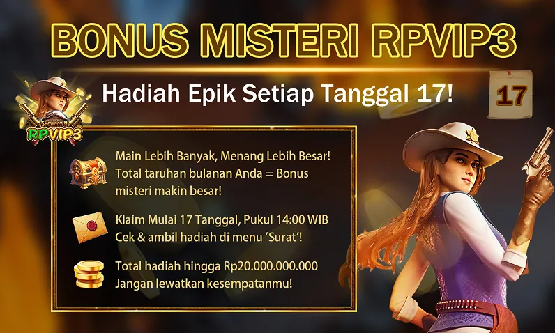 Bonus misteri bulanan yang dibagikan setiap tanggal 17 berdasarkan total taruhan bulanan pemain. - rpvip3