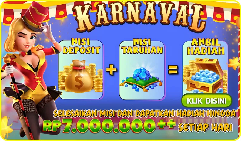 KARNAVAL. MISI DEPOSIT + MISI TARUHAN = AMBIL HADIAH. KLIK DISINI. SELESAIKAN MISI DAN DAPATKAN HADIAH HINGGA RP 7.000.000++ SETIAP HARI