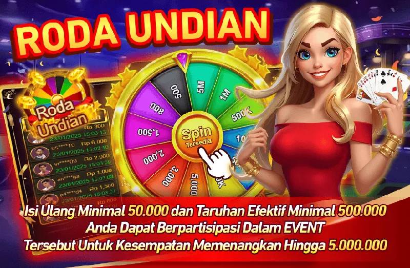 RODA UNDIAN. Isi Ulang Minimal 50.000 dan Taruhan Efektif Minimal 500.000 Anda Dapat Berpartisipasi Dalam EVENT Tersebut Untuk Kesempatan Memenangkan Hingga 5.000.000. Spin Tersedia. Hadiah: 500, 800, 1.500, 2.000, 3.000, 5.000, 50K, 100K, 500K, 1M, 5M.