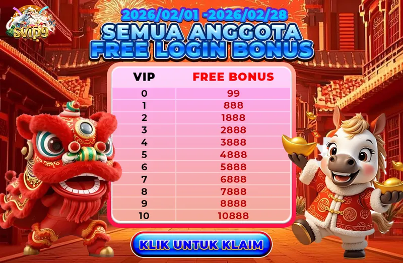 Bonus login gratis untuk semua anggota berdasarkan level VIP selama periode Februari 2026. - svip9