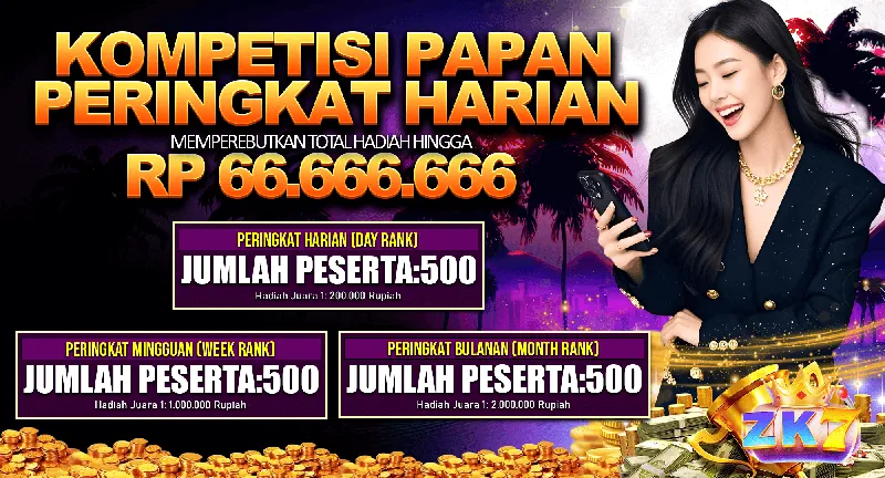 Kompetisi papan peringkat dengan total hadiah hingga RP 66.666.666 yang terbagi dalam kategori harian, mingguan, dan bulanan. - zk7