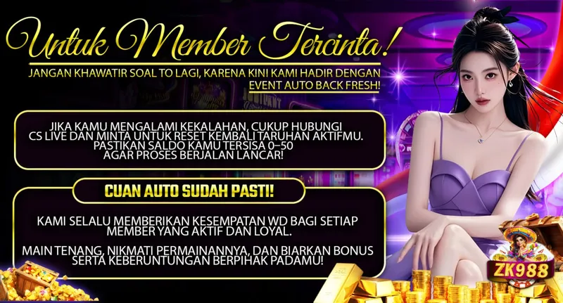 Program khusus untuk member yang mengalami kekalahan, di mana member dapat meminta reset taruhan aktif melalui CS Live agar dapat kembali bermain dengan segar. - zk988