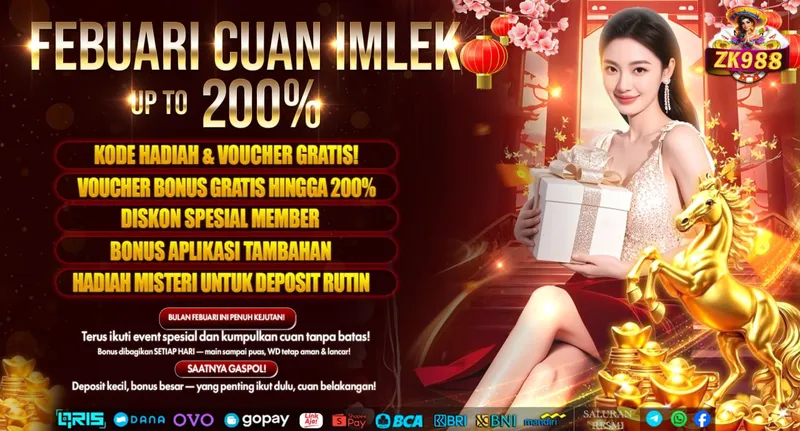 Promosi spesial bulan Februari dalam rangka Imlek dengan bonus voucher hingga 200%, diskon member, dan hadiah misteri untuk deposit rutin. - zk988