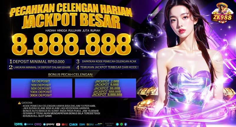 PECAHKAN CELENGAN HARIAN JACKPOT BESAR. HADIAH HINGGA PULUHAN JUTA RUPIAH 8.888.888. 1. DEPOSIT MINIMAL RP50.000. 2. LAKUKAN MINIMAL 5X DEPOSIT DALAM SEHARI. 3. DAPATKAN KODE PEMECAH CELENGAN ACAK. 4. TEMUKAN JACKPOT TERBESAR DARI KODE! BONUS PECAH CELENGAN: 5X DEPOSIT JACKPOT 2.888, 10X DEPOSIT JACKPOT 8.888, 50X DEPOSIT JACKPOT 88.888, 100X DEPOSIT JACKPOT 888.888, 300X DEPOSIT JACKPOT 8.888.888. CATATAN: KODE PEMECAH CELENGAN HANYA BISA DIKLAIM 1X PER HARI. JIKA SUDAH KLAIM, BISA KLAIM LAGI KEESOKAN HARINYA. BONUS AUTO MASUK KE SURAT ANDA PADA PUKUL JAM 15.00 WIB. SESAMA IP TIDAK AKAN MENDAPATKAN BONUS BILA TERDETEKSI. KHUSUS ALL SLOT GAME.